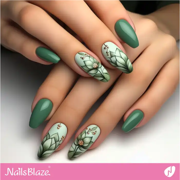 Green Lotus Nails Design for Spring | Flower Nails - NB3893