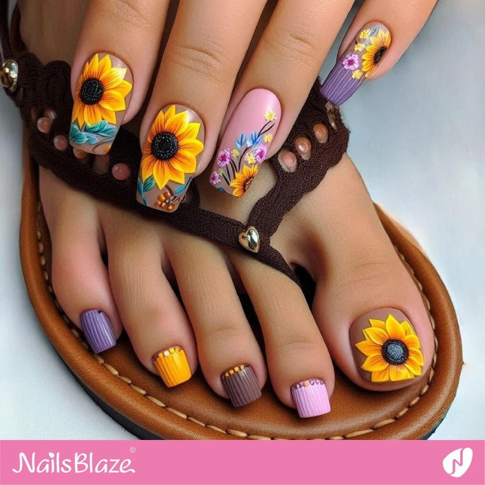 Sunflower Toenails Design for Summer | Sunflower Nails - NB5286