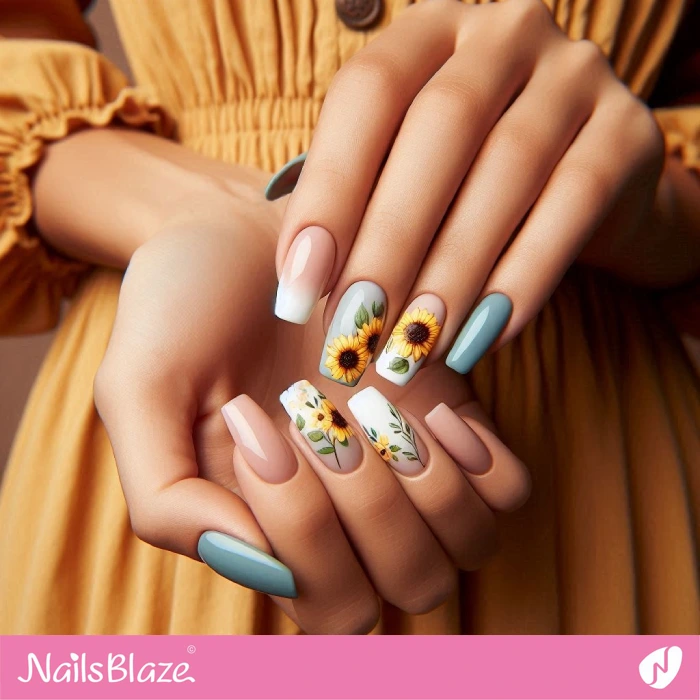 Sunflower Design for Ombre Nails | Sunflower Nails - NB5289