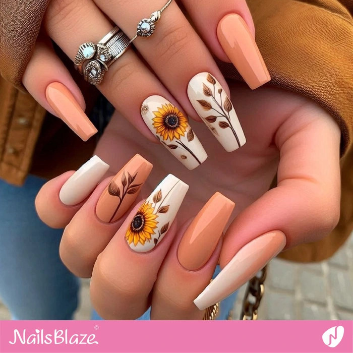 Neutral Sunflower Nails | Sunflower Nail Designs - NB5290