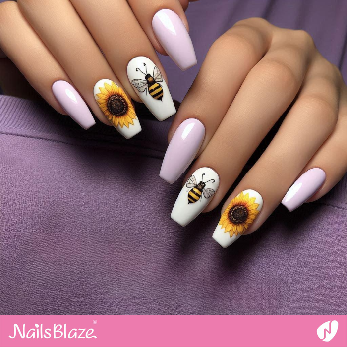 Pastel Sunflower and Bee Nails Design | Sunflower Nails - NB5240