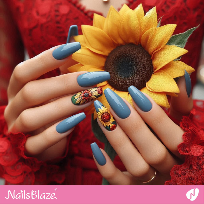 Blue Nails with Sunflowers | Sunflower Nails - NB5250