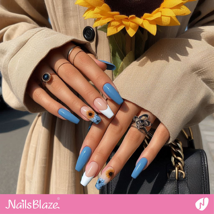 French Manicure Sunflowers Design | Sunflower Nails - NB5251