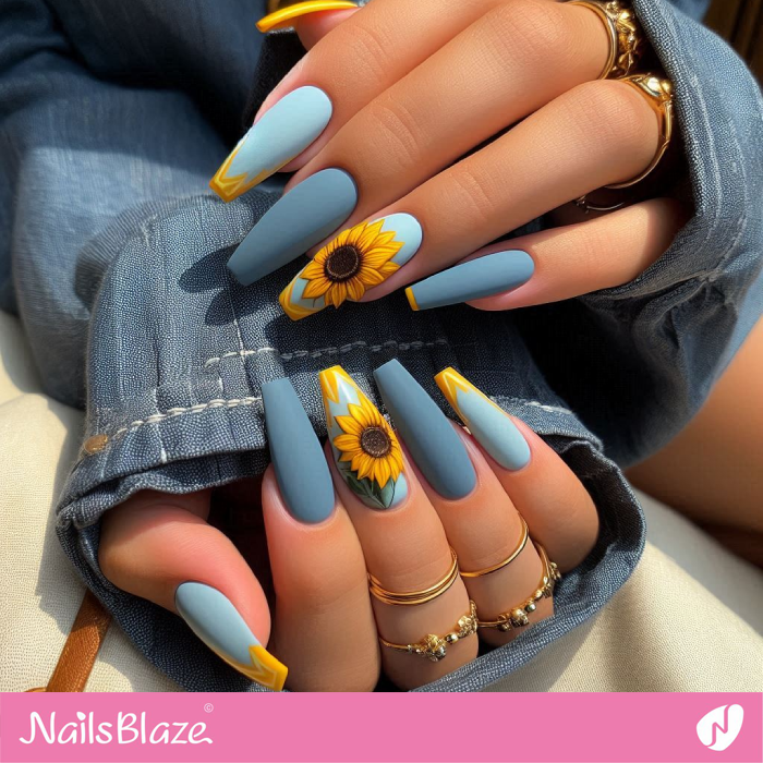 Blue Sunflowers Nails | Sunflower Nail Art - NB5252