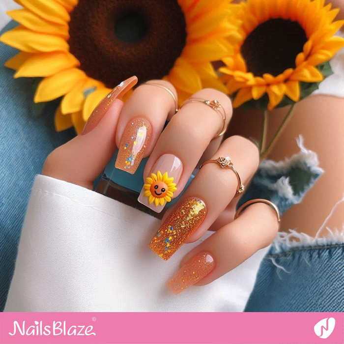 Cute Simple Sunflower Nails | Sunflower Nail Design - NB5256