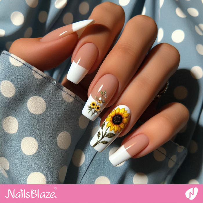 French Tip Sunflowers Nails Design | Sunflower Nails - NB5260