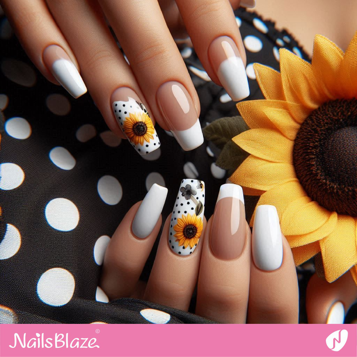 Polka Dot Nails with Sunflower Design | Sunflower Nails - NB5263