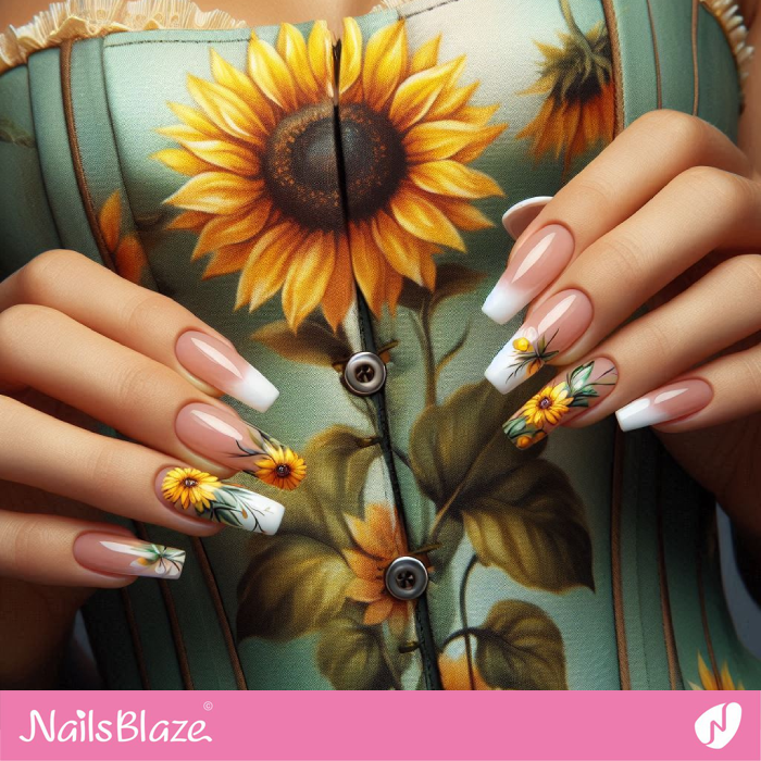 Sunflower Design for French Nails | Sunflower Nails - NB5264