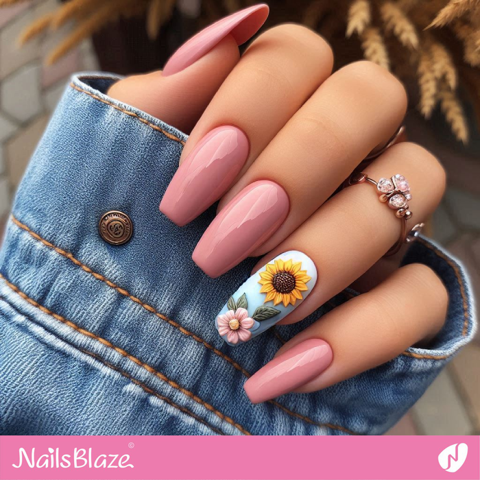 Sunflower Accent for Ballerina Pink Nails | Sunflower Nails - NB5271