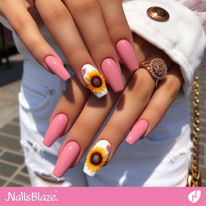 Summer Sunflower Pink Nails | Sunflower Nails - NB5272