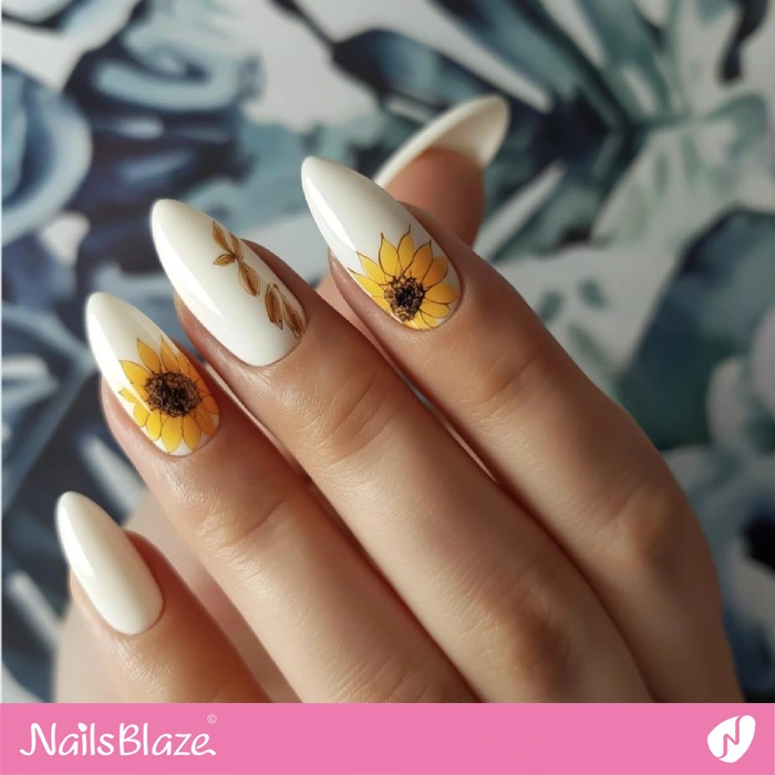 Sunflower Almond Nails for Wedding | Sunflower Nails - NB5274