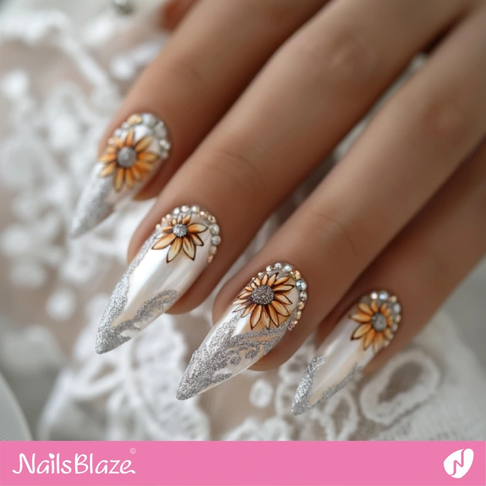 Embellished Sunflower Nails for Wedding | Sunflower Nails - NB5276