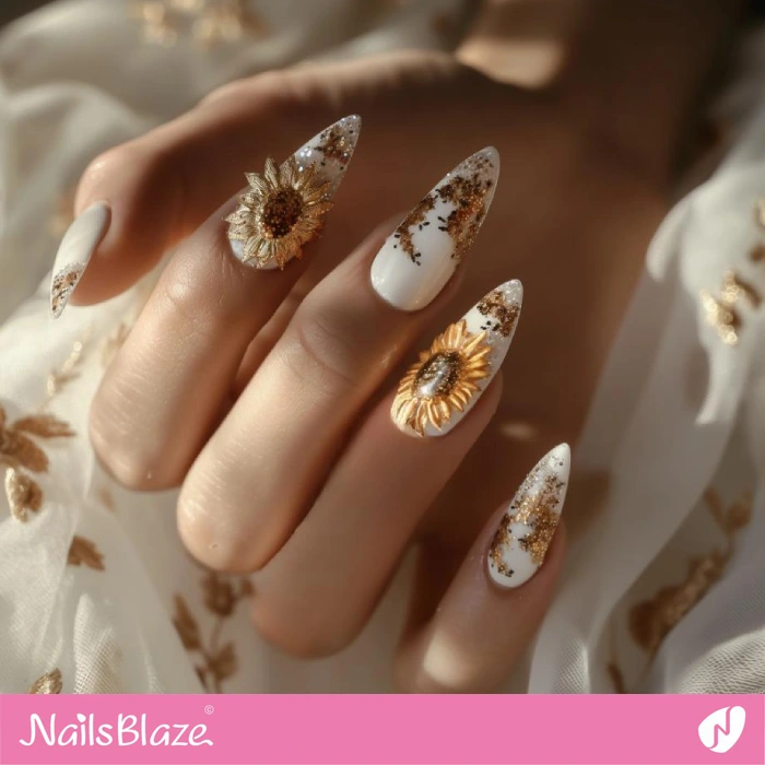 3D Sunflowers for Wedding Nails Design | Sunflower Nails - NB5279