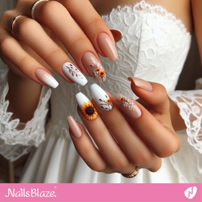 Ballerina Sunflower Nails for Wedding | Sunflower Nails - NB5281