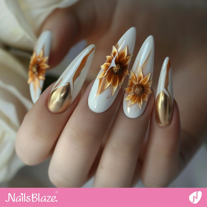 3D Sunflower Nail Design for Wedding | Sunflower Nails - NB5283