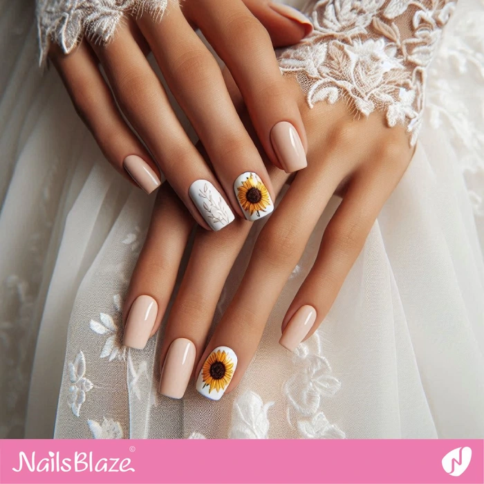 Simple Sunflower Nails Design for Wedding | Sunflower Nails - NB5282