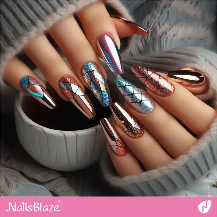 Geometric Chrome and Foil Nails Design | Foil Nails - NB4079