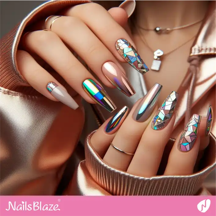 Shattered Glass Chrome Nails Design | Foil Nails - NB4080