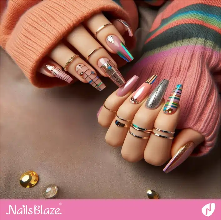 Mix and Match Geometric Nails | Foil Nails - NB4081