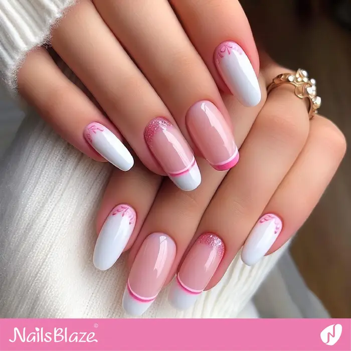 Pink and White Double French Nail Design | French Manicure - NB3323