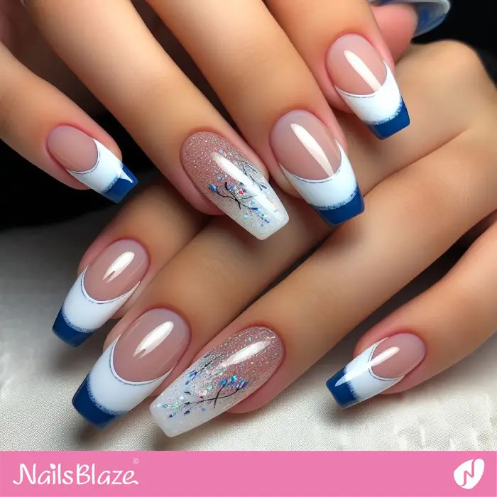 Blue and White Double French Nails | French Manicure - NB3333