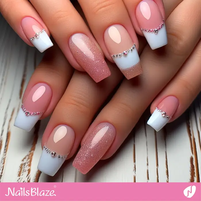 Studs on French Nails | French Manicure - NB3334