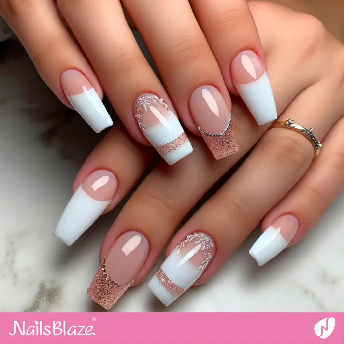 Elegant White and Rose Gold French Tips | French Manicure - NB3336