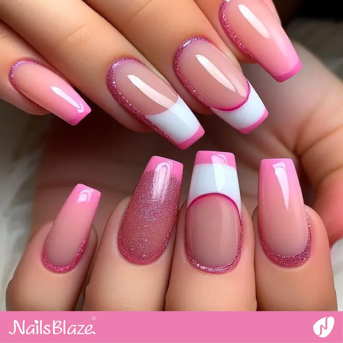 Embellished Glossy Pink French Nails | French Manicure - NB3338