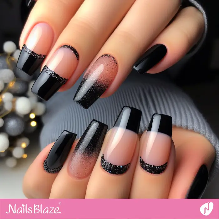 Black Crushed Stones Nails Design | French Manicure - NB3341