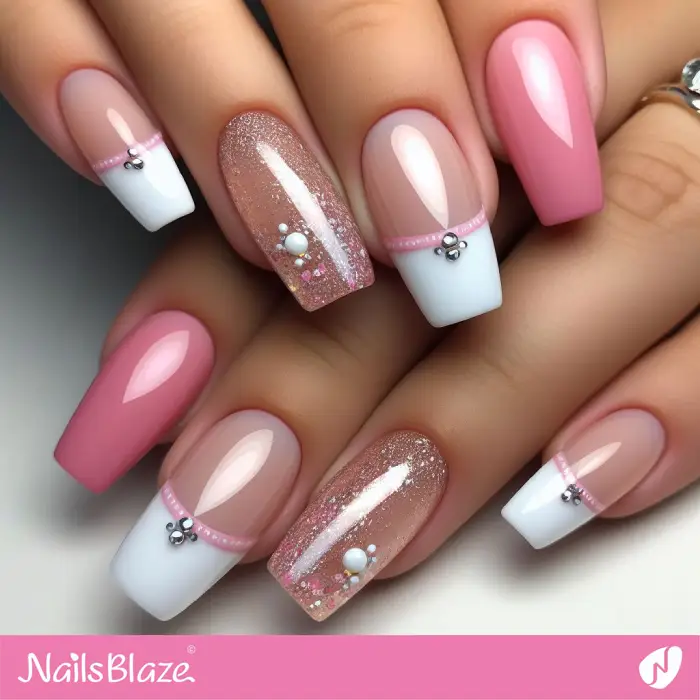 Pink and White Nails Design | French Manicure - NB3342