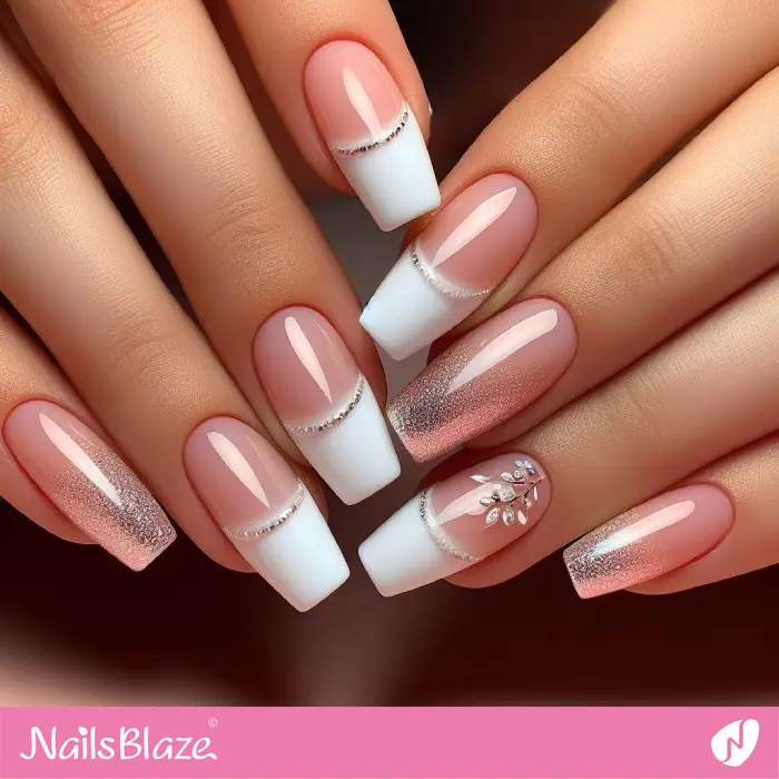 Bling Wedding French Nails | French Manicure - NB3347