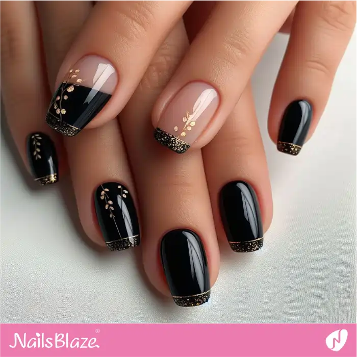 Black Nails with Micro French Tips | French Manicure - NB3348