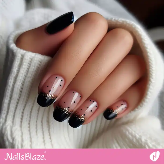 Speckled Glossy Black French Nails | French Manicure - NB3349