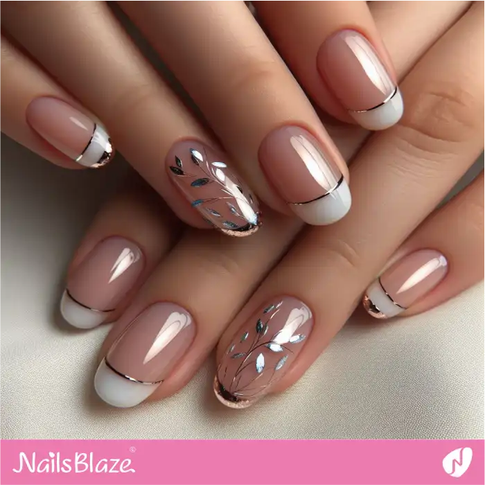 Glossy Gold and White French Nails Design | French Manicure - NB3350
