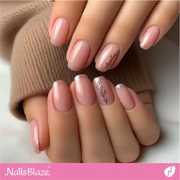 Glossy Nude Nails with Gold Tips | French Manicure - NB3355