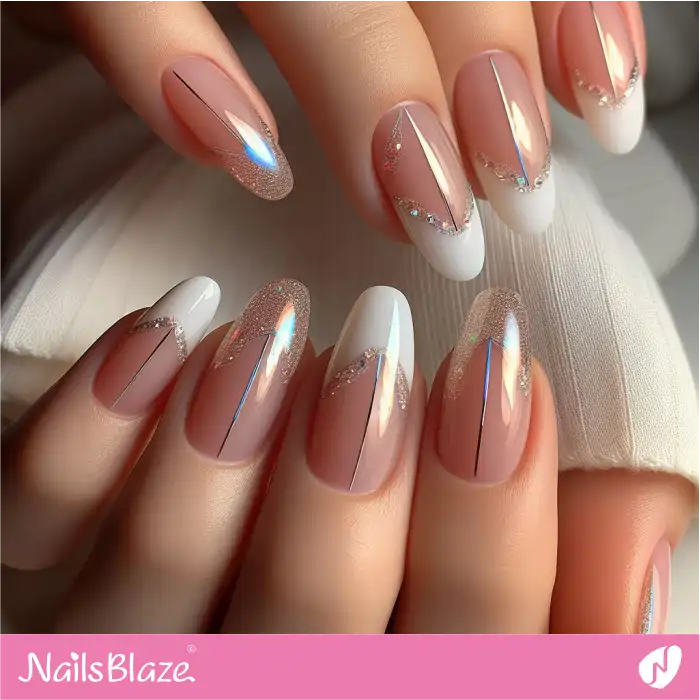 Champagne Glitter and White French Tips | French Manicure - NB3357