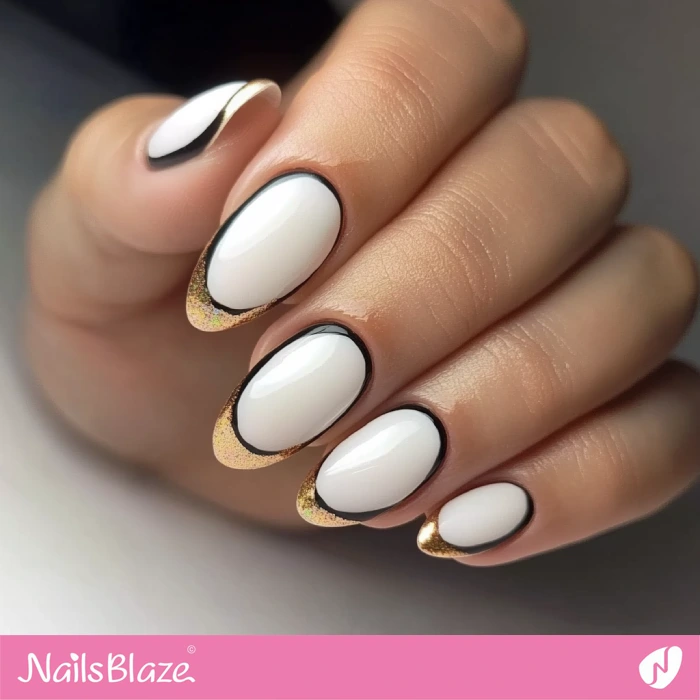 Outline Nails Design with Gold Tips | French Nails - NB5552