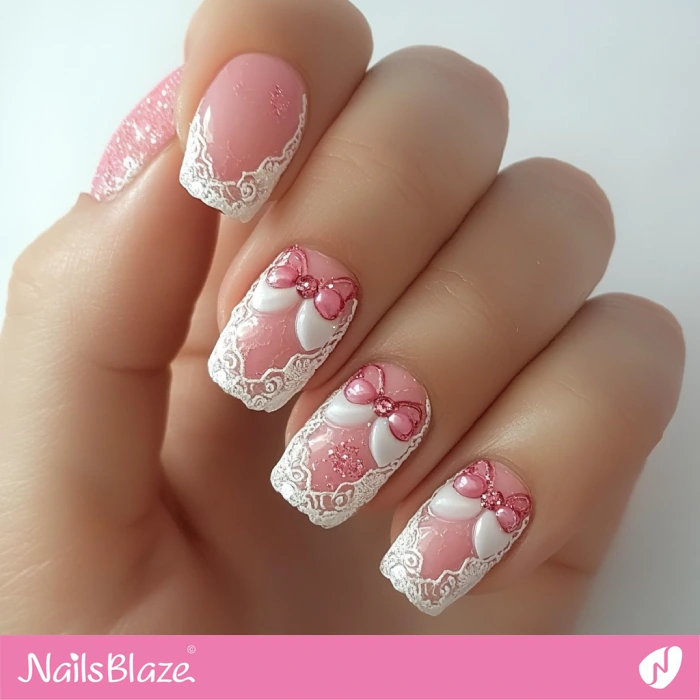 Cute French Nails with Bows | French Nails - NB5553