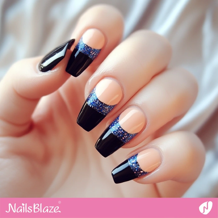 Black and Glitter French Manicure Design | French Nails - NB5554