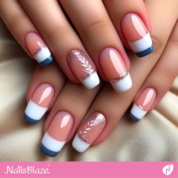 Double French Nails with Glitter | French Manicure - NB3328