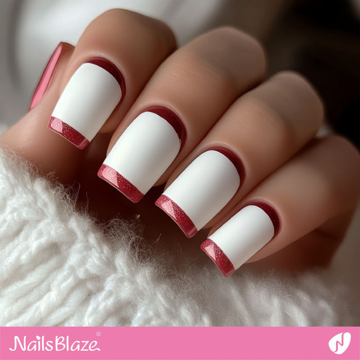 White Square Nails French Design | Red Tip Nails- NB7623