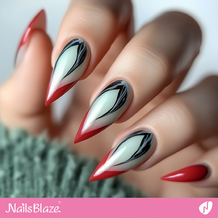 Stiletto Nails V-Shaped French Design | Red Tip Nails- NB7632