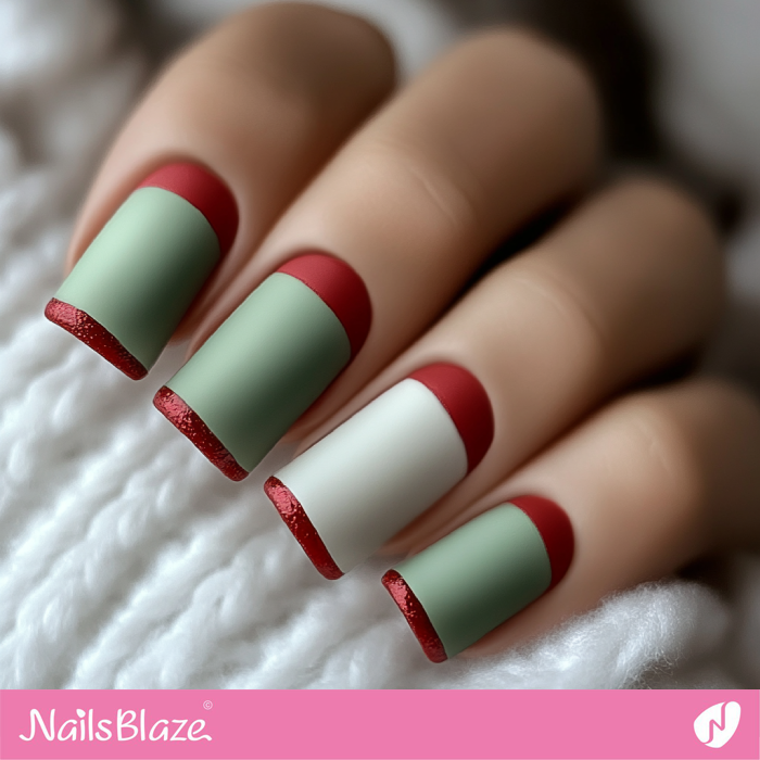 Matte Green Nails French Manicure | Red Tip Nails- NB7633