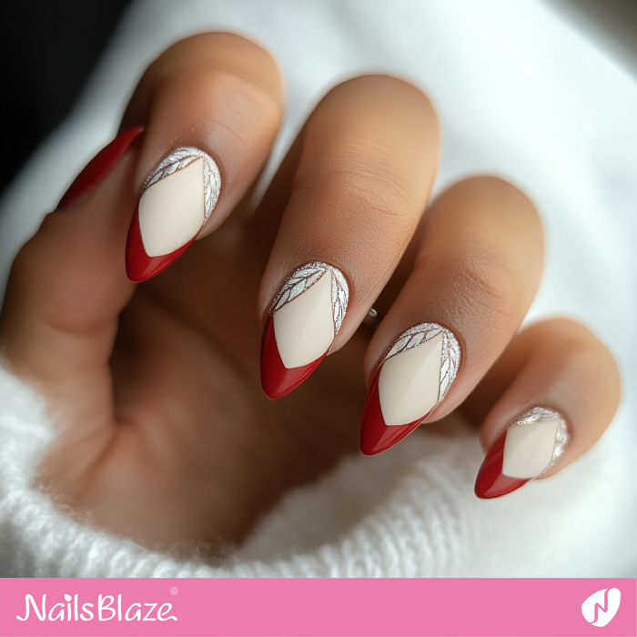 Luxury French Manicure with Chevron Tips | Red Tip Nails- NB7634