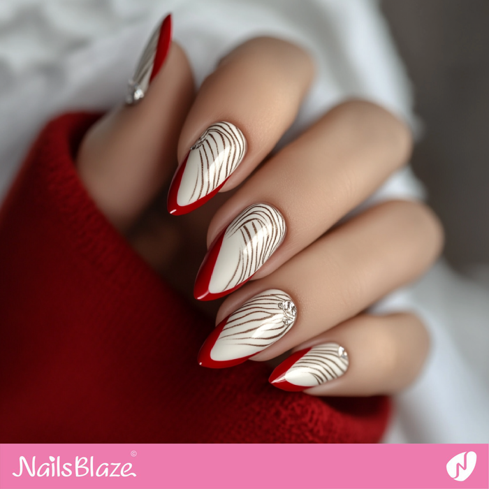 Zebra Print Nails with Red French Tips | Red Tip Nails- NB7636