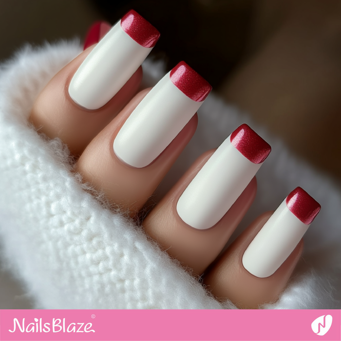 Red Tips for White Square Nails | Red Tip Nails- NB7637