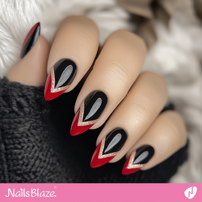 Black Nails with Red Chevron Tips | Red Tip Nails- NB7625