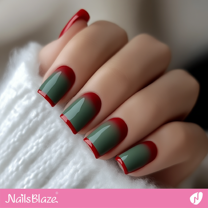 Short Green Nails Design | Red Tip Nails- NB7627