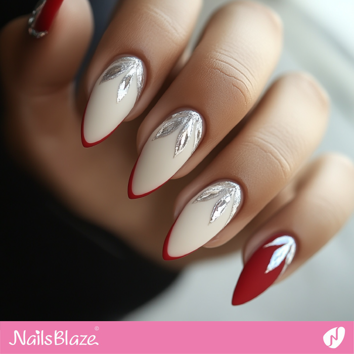 Micro French Nails Leaf Design | Red Tip Nails- NB7630