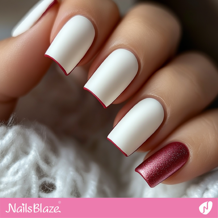 White Nails Micro French Design | Red Tip Nails- NB7631